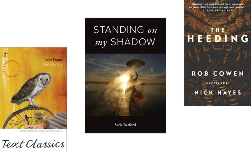 Three book covers descending.