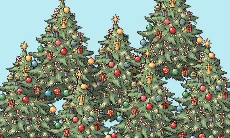 A collage of christmas trees layered on top of each other.