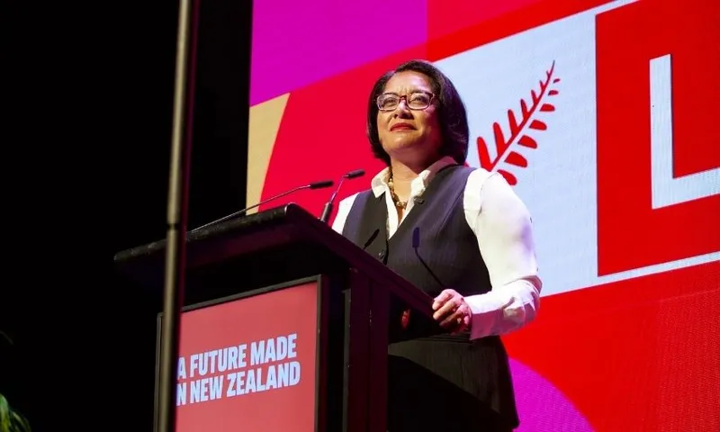 Labour MP Barbara Edmonds speaks behind a podium reading "a future made in New Zealand". Behind her is the Labour Party logo.