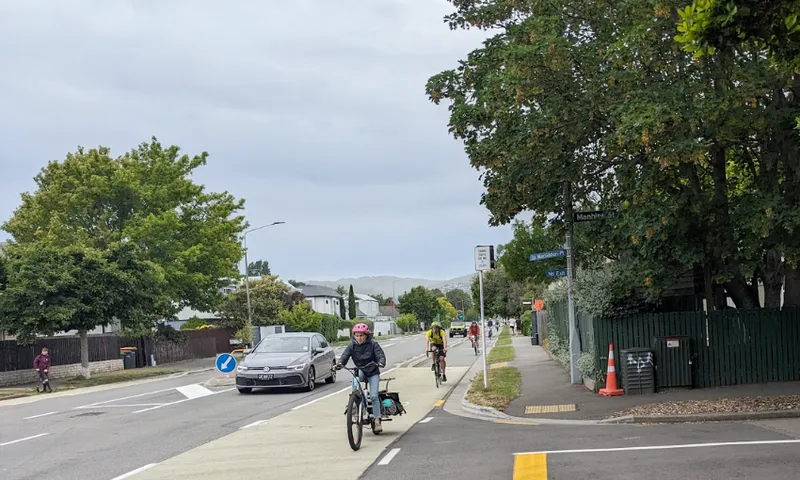 overcast morning, heaps of cyclists on a bike lane
