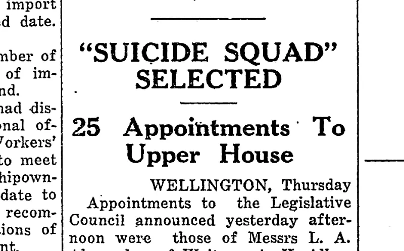 A headline from the Rotorua Morning Post from June 1950 reads: "SUICIDE SQUAD" SELECTED