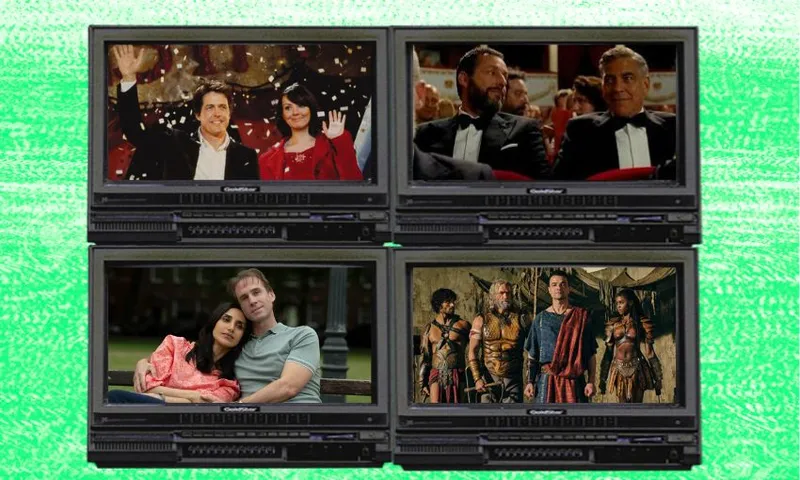A lime green background with four television screens featuring the latest releases of the week