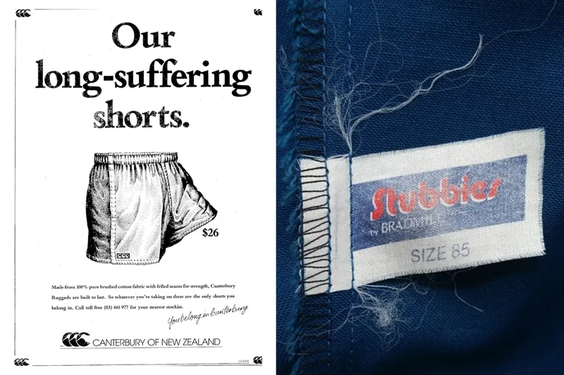 A Canterbury ad that ran in a December 1988 issue of The Press, Stubbies made by Bradmill NZ Lt.