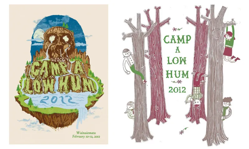 Two posters for Camp A Low Hum 2012 side by side.