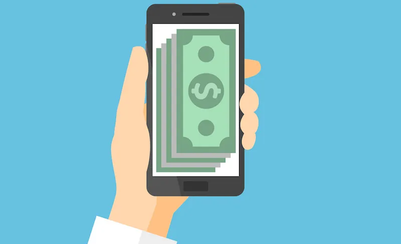 a blue background and a cartoon of notes on a phone
