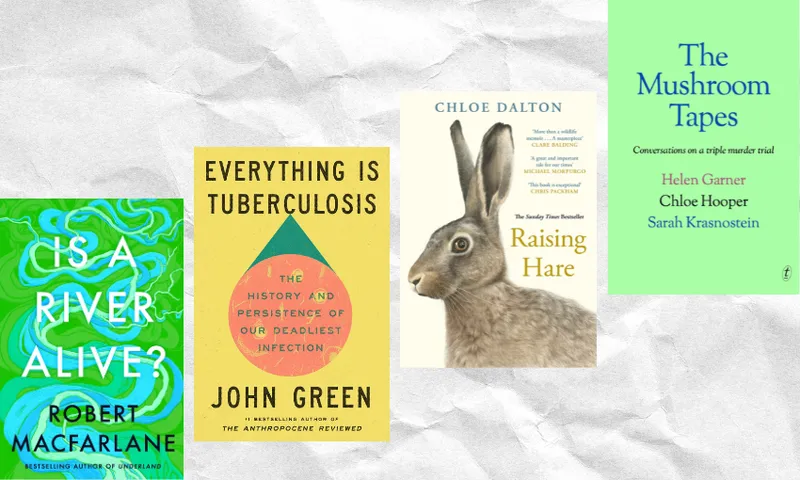 Four book covers arranged in a diagonal.