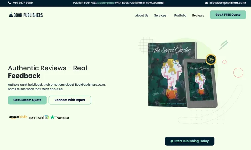 A screenshot of bookpublishers.co.nz showing a cover for The Secret Garden.