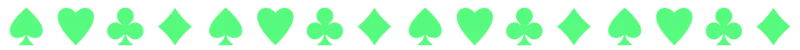 A line of fluorescent green card suit symbols – hearts, clubs, diamonds and spades