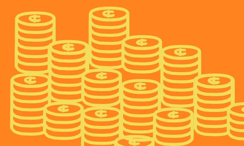 an orange background with piles of cartoon coins disappearing (it's a moving gif)