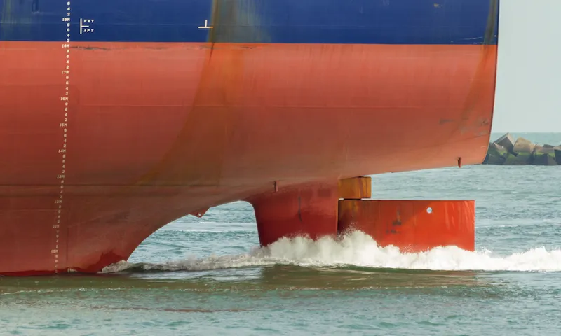 Stern and rudder of cargoship