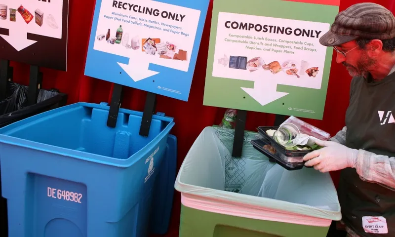 a recycling and composting bin labelled