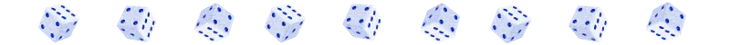 a line of dice with blue dots