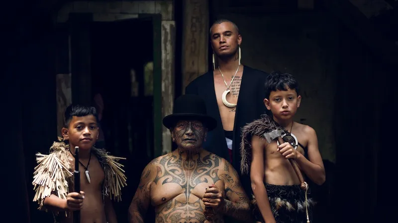 Walker seen here picture with Tame Iti and two tamariki.