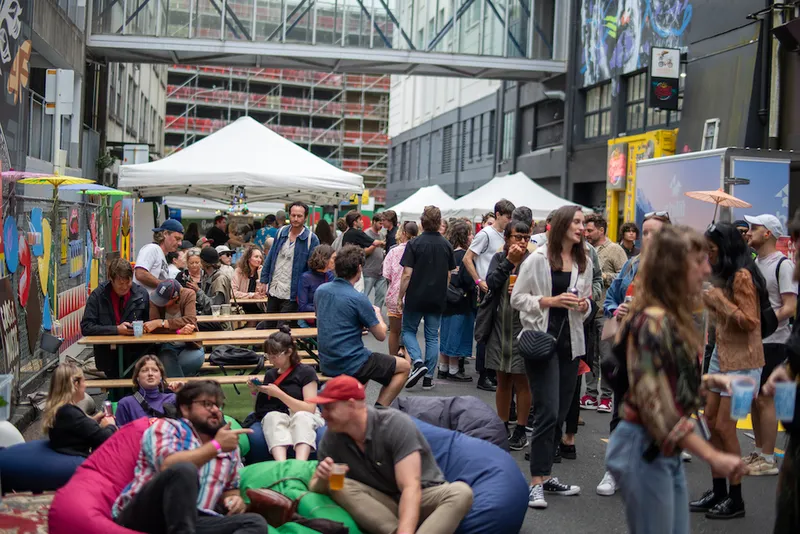 The bean bags in question, seen here in the festival's chill out zone among tables and chairs and plenty of happy people.