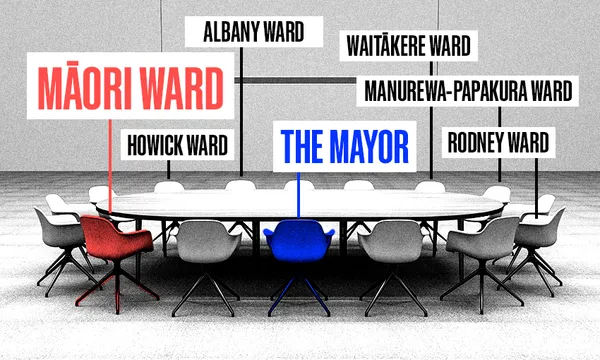 a picture of a table labeled with 'maori ward', the mayor, albany ward, rodney ward, and a few other Auckland Council wards