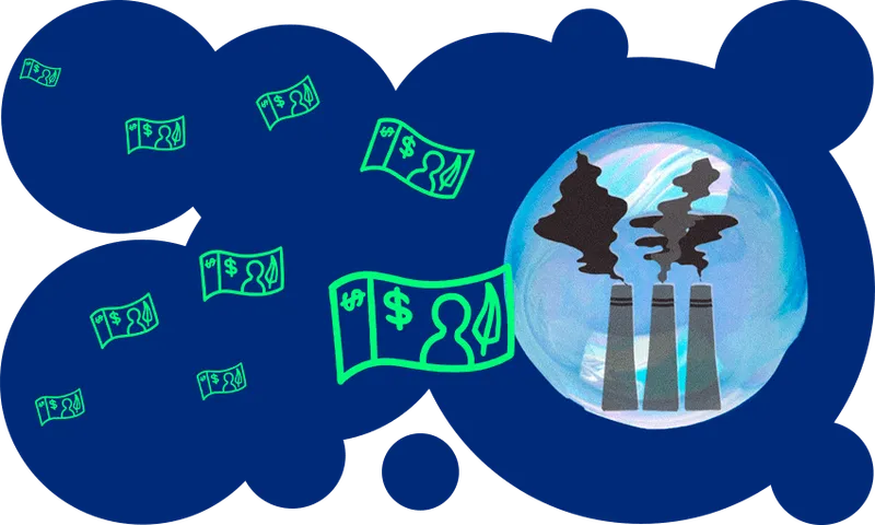 blue blobs and smoke stacks and dollar bills