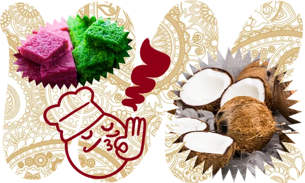 a zigzaggy background with a coconut and chef's kiss