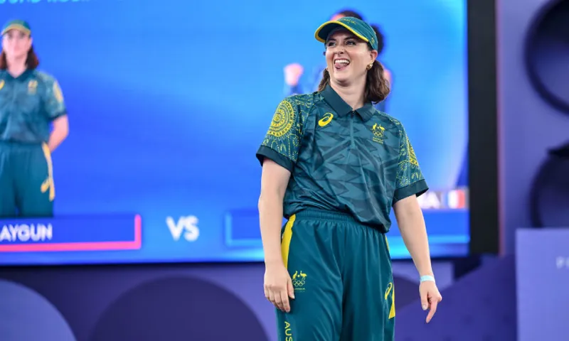 Raygun competes during the Breaking B-Girls Round Robin Group B battle at the 2024 Olympic Games