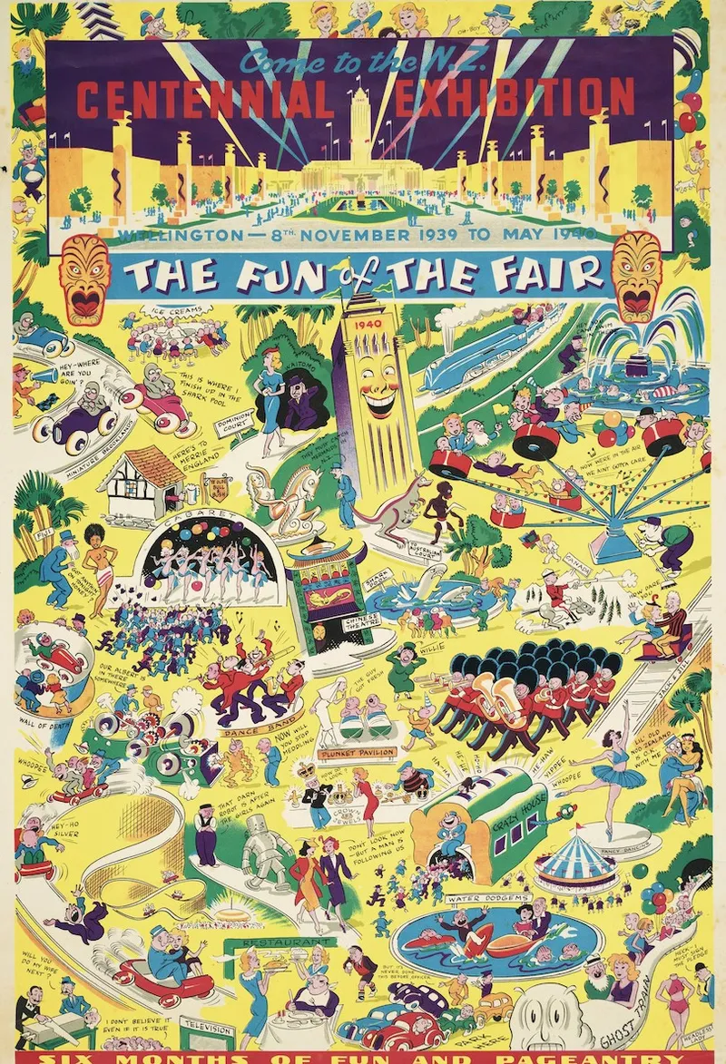 The New Zealand centennial Exhibition 1939-1940, Charles Haines Advertising Agency Ltd, .Z. Centennial Exhibition. The fun of the fair, November, 1939, Offset lithograph, 750 x 505 mm