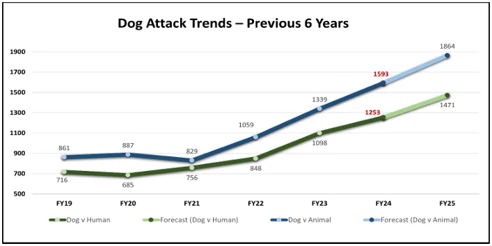 A graph showing dog attack trends over the last six years.