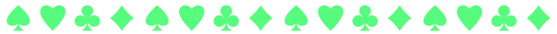 A line of fluorescent green card suit symbols – hearts, clubs, diamonds and spades