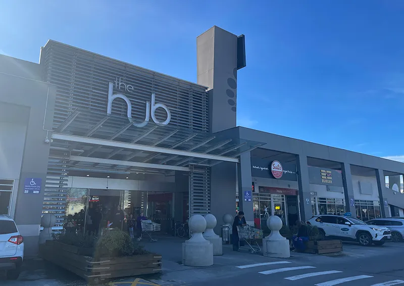 Photo of the outside of a mall with the sign saying 'The Hub'