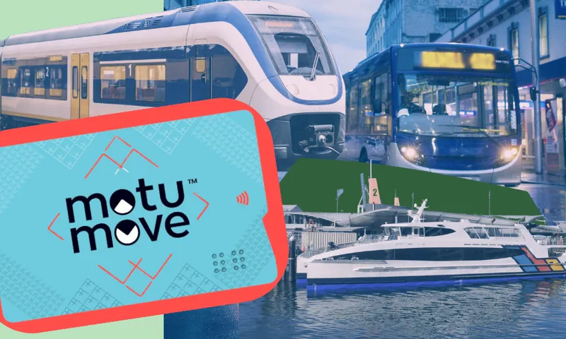 a teal card with some purple and lavender buses and trains in the background