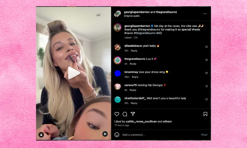 a woman applies makeup in a screenshot of an instagrm post discussing going to the races