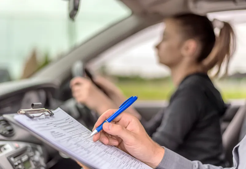 Student driver taking driving test