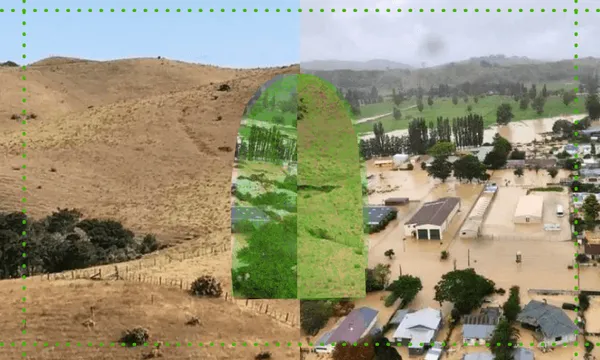 A disastrous drought and a ferocious flood side by side.