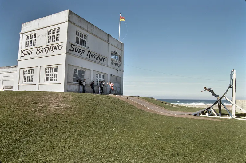Skateboarding at the Surf Bathing Pavilion at St. Clair, Dunedin.