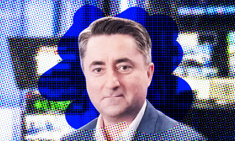 A picture of former ABC executive Gaven Morris against a bright, digitally enhanced backdrop