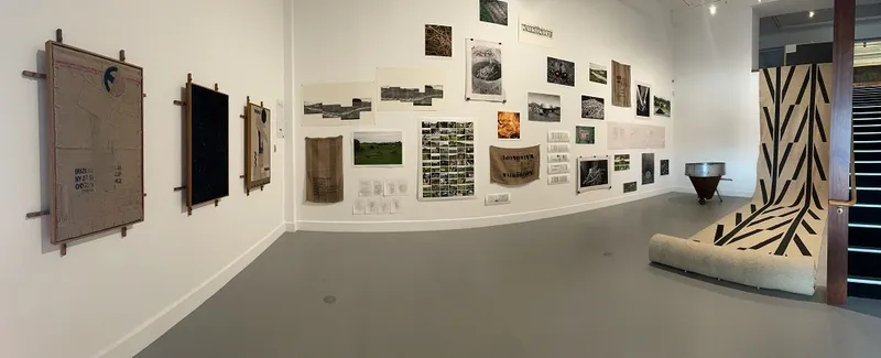 a wide shot with lots of beautiful art, slightly warped from the panorama effect
