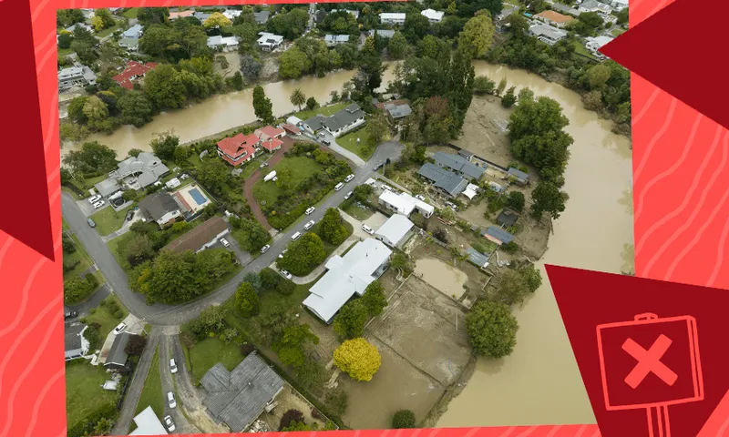 Homes in Gisborne were inundated by mud and silt following Cyclone Gabrielle in February (Photo: Getty Images; design by Tina Tiller)