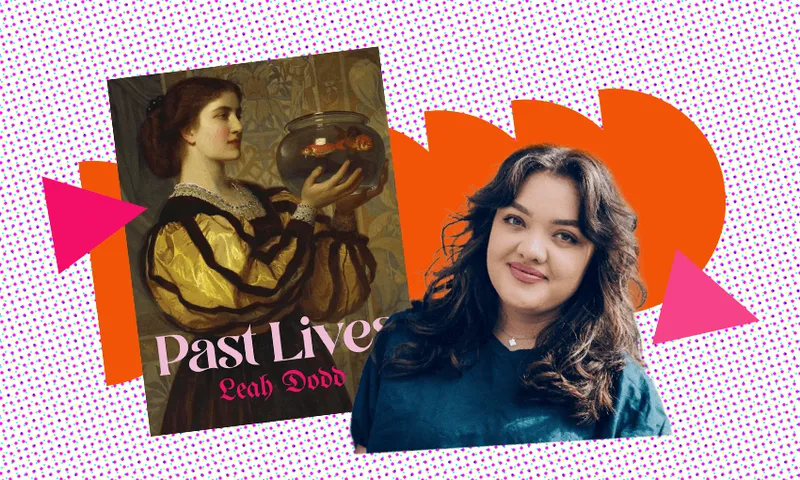 Image of the cover of poetry collection, Past Lives, by Leah Dodd. And an image of the poet, Lead Dodd.