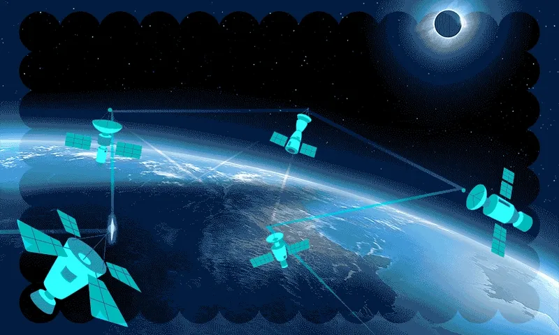 a string of satellites above the earth