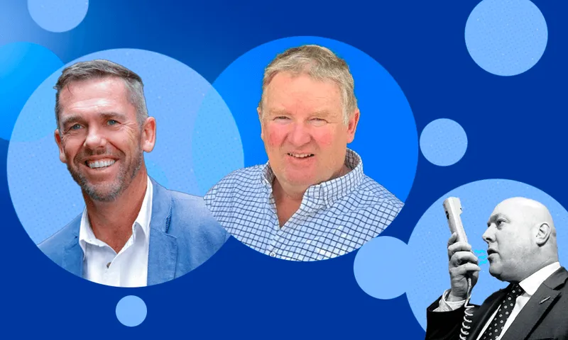 Greg Fleming and Stephen Jack in blue bubbles, with Christopher Luxon in the corner