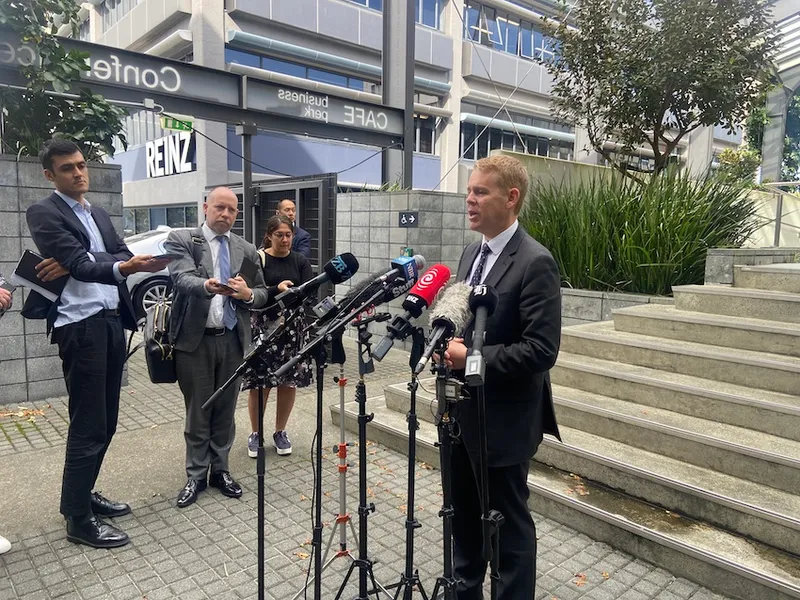 Chris Hipkins fronts a press conference