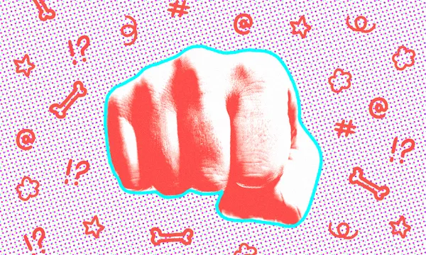 A fist surrounded by angry emojis