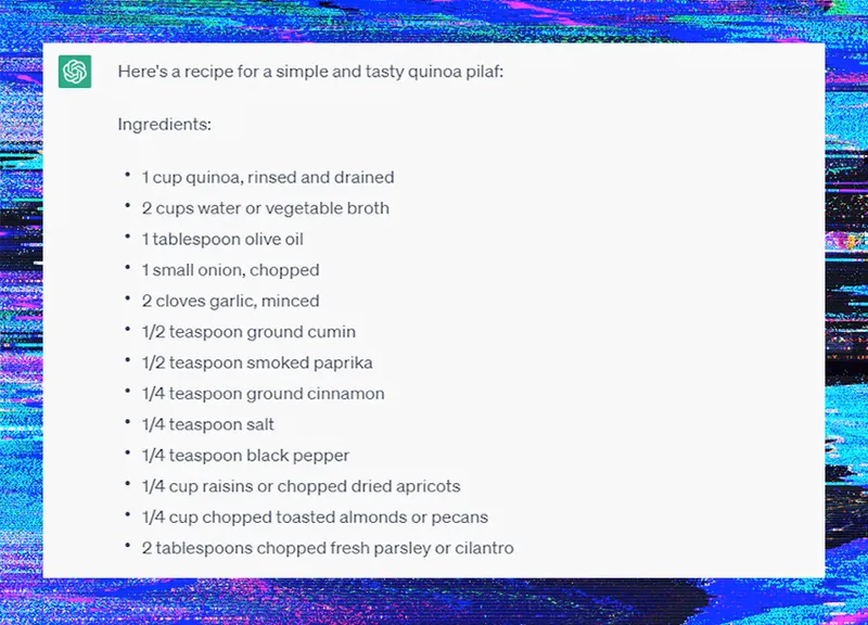 A ChatGPT generated recipe.