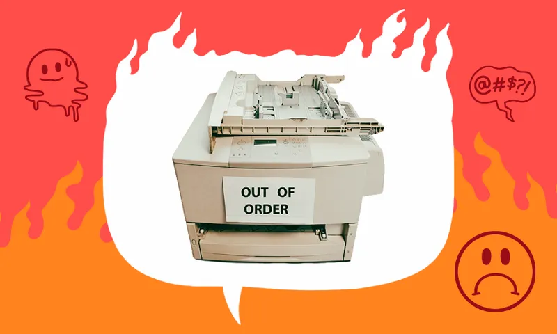A flaming printer, out of order (image: Tina Tiller)
