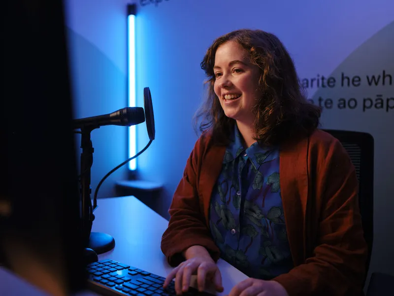 Able's Claire Wilson recording an audio description track
