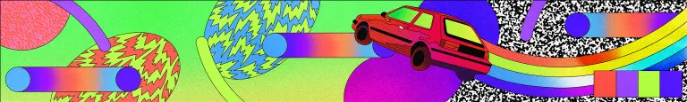 A car and psychedelic patterns.