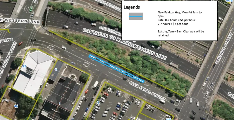 New parking restrictions for Alex Evans Street in Auckland.