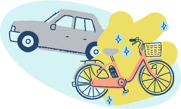 Illustration of an e-bike and a car