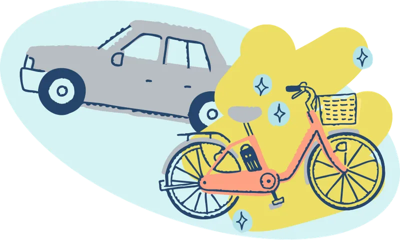 Illustration of an e-bike and a car