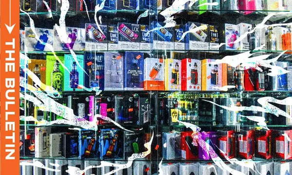 A vape store window display