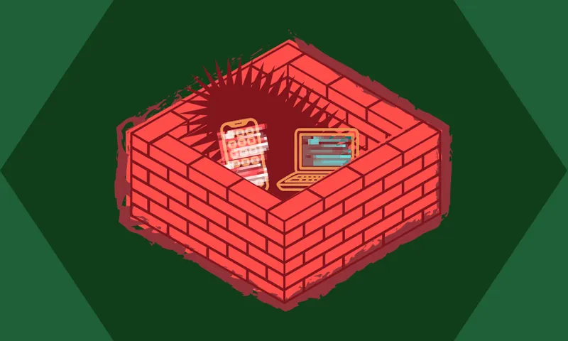a red brick wall with a computer inside and a phone. like a jail for phones