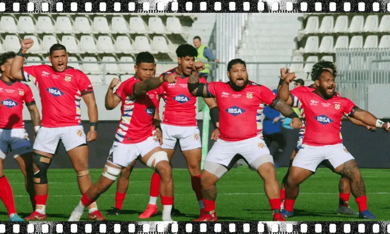 Tongan Rugby Team doing the sipi tau or warrior dance on the rugby field