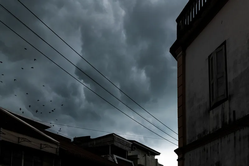 Stormy day with old building